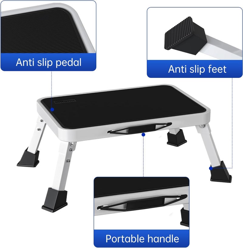 Mifami RV Step Stool Foldable 1-Step Stool Ladder Sturdy Metal Stable Step Ladder with a Non-Slip Platform Supports up to 500 lb with Non-Slip Rubber Feet, Easy to Carry (White, One-Step) - Image 4